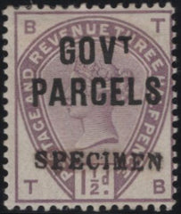 144898 1886 1½d LILAC (SG188) 'GOVT/PARCELS' VARIETY 'NO DOT UNDER T' (SGO61a) ALSO OVERPRINTED 'SPECIMEN' GOOD UNSED.