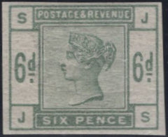 144900 1884 6d DULL GREEN (SG194) IMPERFORATE IMPRIMATUR (JS) VERY FINE.