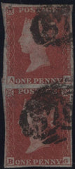 144922 1853 1d PL.167 (SG8) GOOD USED VERTICAL PAIR (AG BG) AG MISSING IMPRIMATUR LETTERING.