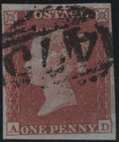144955 1853-1854 MATCHED PAIR DIE 1 1d pl.162 1d IMPERF (SG8) 1d PERFORATED (SG17) LETTERED AD, MISSING IMPRIMATUR LETTERING.