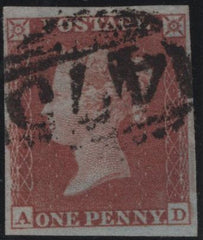 144955 1853-1854 MATCHED PAIR DIE 1 1d pl.162 1d IMPERF (SG8) 1d PERFORATED (SG17) LETTERED AD, MISSING IMPRIMATUR LETTERING.