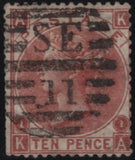 144961 1867 10d RED-BROWN PLATE ONE ERROR OF WATERMARK - EMBLEMS INSTEAD OF SPRAY OF ROSE (SG99) GOOD USED LETTERED KA.