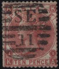 144961 1867 10d RED-BROWN PLATE ONE ERROR OF WATERMARK - EMBLEMS INSTEAD OF SPRAY OF ROSE (SG99) GOOD USED LETTERED KA.