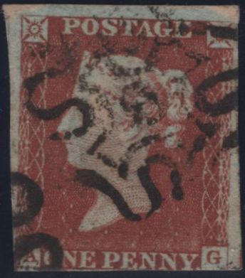 144967 1843 1d PL.38 (SG8) MATCHED PAIR LETTERED AG WITH MALTESE CROSS AND 1844 CANCELLATION.