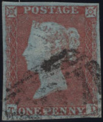 144988 1849 DIE 1 1d PL.93 VERY BLUED PAPER (SG8a)(TD) FINE USED.
