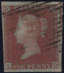 144992 1852 DIE 1 1d PL.148 VERY BLUED PAPER (SG8a)(LD) FINE USED.