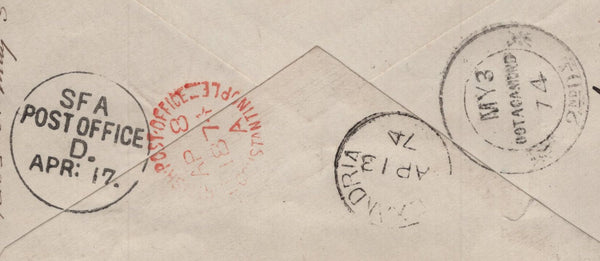 145002 1874 MAIL CONSTANTINOPLE TO MADRAS 10d PALE RED-BROWN (SG113) CANCELLED 'C' OF CONSTANTINOPLE.