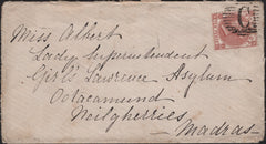 145003 1875 MAIL CONSTANTINOPLE TO MADRAS 10d PALE RED-BROWN (SG113) CANCELLED 'C' OF CONSTANTINOPLE.