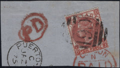 145008 1867 10d PALE RED-BROWN (SG113) 'C61' 4VOS CANCELLATION OF SAN JUAN, PORTO RICO ON 1875 DATED PIECE.