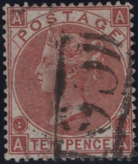 145014 1867 10d PALE RED-BROWN (SG113)(AA) CONSTANT VARIETY 'SMALLER FIGURES '1' (SPEC J97(2)c), 'C61' CANCELLATION OF SAN JUAN, PORTO RICO.