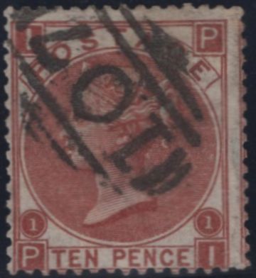 145015 1867 10d DEEP RED-BROWN (SG114)(PI) GOOD USED.