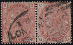 145054 1880 1s ORANGE-BROWN PL.13 WATERMARK SPRAY OF ROSE (SG151) FINE USED HORIZONTAL PAIR.