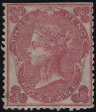 145055 1862 3d ROSE PLATE 3 WITH DOTS (SG78) UNOFFICIAL LINE PERFORATION 14 (SPEC J27a), GOOD UNUSED.