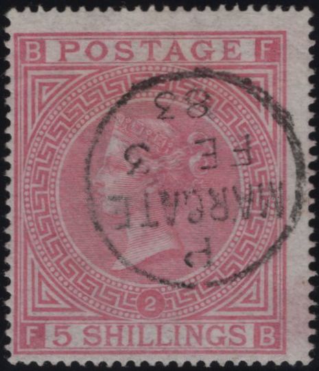 145056 1867 5s PALE ROSE (SG127)(FB) PLATE 2 GOOD TO FINE USED.