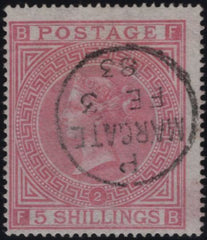 145056 1867 5s PALE ROSE (SG127)(FB) PLATE 2 GOOD TO FINE USED.