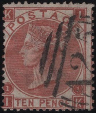145057 1867 10d RED-BROWN (SG112)(IK) CANCELLED 'A25' NUMERAL OF MALTA, GOOD USED.