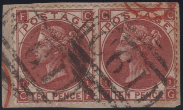 145062 1867 10d DEEP RED-BROWN (SG114) FINE USED HORIZONTAL PAIR (CF CG) 'C61' NUMERAL OF SAN JUAN, PORTO RICO.