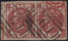 145062 1867 10d DEEP RED-BROWN (SG114) FINE USED HORIZONTAL PAIR (CF CG) 'C61' NUMERAL OF SAN JUAN, PORTO RICO.