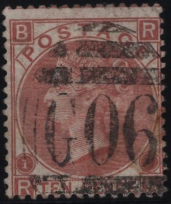 145063 1867 10d PALE RED-BROWN (SG113)(RB) 'G06' NUMERAL OF BEYROUT, GOOD USED.