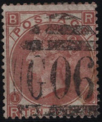 145063 1867 10d PALE RED-BROWN (SG113)(RB) 'G06' NUMERAL OF BEYROUT, GOOD USED.