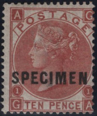 145068 1867 10d RED-BROWN (SG112) GOOD UNUSED OVERPRINTED 'SPECIMEN' TYPE 5 (SPEC J97(1)s).