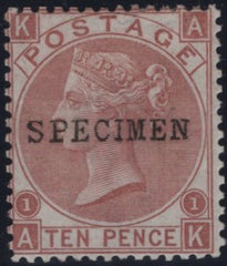 145070 1867 10d PALE RED-BROWN (SG113)(AK) FINE UNUSED OVERPRINTED 'SPECIMEN' TYPE 9 (SPEC J97(2)s).