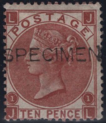 145071  1867 10d RED-BROWN (SG112) UNUSED OVERPRINTED 'SPECIMEN' TYPE 8 (SPEC J97(1)s).