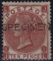 145071  1867 10d RED-BROWN (SG112) UNUSED OVERPRINTED 'SPECIMEN' TYPE 8 (SPEC J97(1)s).