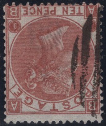 145076 1867 10d PALE RED-BROWN WATERMARK INVERTED (SG113Wi)(AB) FINE USED.