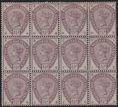 145083 1883 1½d LILAC (SG188) FINE UNUSED BLOCK OF TWELVE, FIVE EXAMPLES CLEARLY SHOWING PLUG FLAWS.