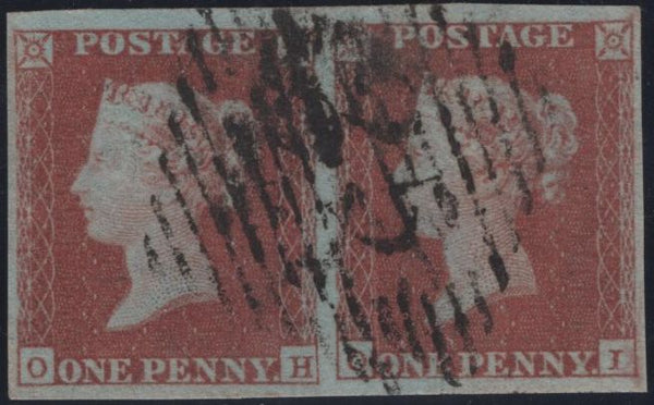 145104 1849 DIE 1 1d PL.93 (SG8) GOOD USED HORIZONTAL PAIR OH OI.
