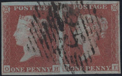 145104 1849 DIE 1 1d PL.93 (SG8) GOOD USED HORIZONTAL PAIR OH OI.
