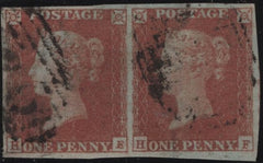 145105 1849 DIE 1 1d PL.92 (SG8) GOOD USED HORIZONTAL PAIR HE HF.