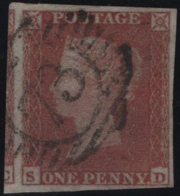 145112 1853 DIE 1 1d PL.163 VERY BLUED PAPER (SG8a)(SD) FINE USED.