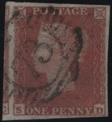 145112 1853 DIE 1 1d PL.163 VERY BLUED PAPER (SG8a)(SD) FINE USED.