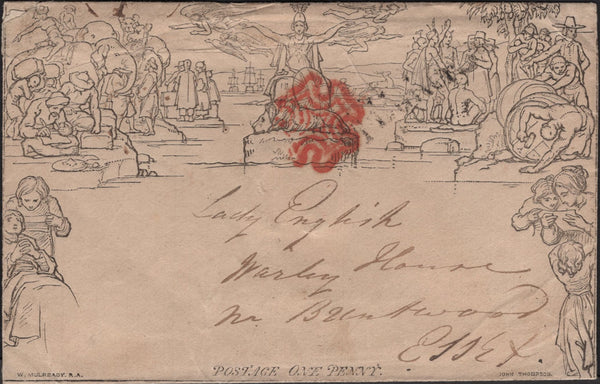 145120 1840 1d MULREADY ENVELOPE LONDON TO BRENTWOOD, ESSEX WITH RED MALTESE CROSS.