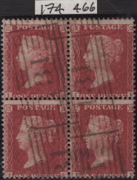 145139 1857 DIE 2 1d PL.38 ROSE-RED ON WHITE PAPER WATERMARK INVERTED (SG40Wi) FINE USED BLOCK OF FOUR.