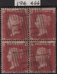 145139 1857 DIE 2 1d PL.38 ROSE-RED ON WHITE PAPER WATERMARK INVERTED (SG40Wi) FINE USED BLOCK OF FOUR.