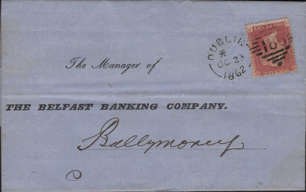 145149 1857 DIE 2 1d PL.27 GROUP 'AD-BD' MAJOR RE-ENTRY, 'AD' ON COVER FROM IRELAND AND 'BD' THREE USED SINGLES.