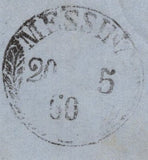 145153 1860 MALTA TO MESSINA DIE 2 1d PL.49 (SG40) STRIP OF THREE 'MALTA/A25' DUPLEX CANCELLATIONS.