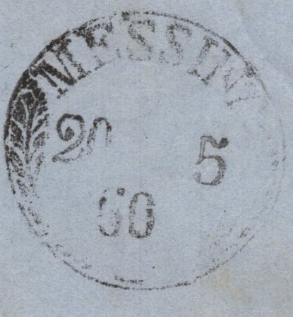 145153 1860 MALTA TO MESSINA DIE 2 1d PL.49 (SG40) STRIP OF THREE 'MALTA/A25' DUPLEX CANCELLATIONS.
