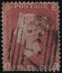 145154 1857 DIE 2 1d FROM THE VERY RARE PLATE 53 PALE RED ON CREAM TINTED TO WHITE PAPER (SG38 SPEC C9(3) GOOD USED.