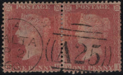 145158 1857 DIE 2 1d pl.42 (SG40) GOOD USED HORIZONTAL PAIR 'MALTA/A25' DUPLEX.