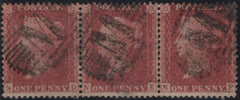 145167 1857 DIE 2 1d PL.36 (SG40) FINE USED STRIP OF THREE 'M' CANCELLATIONS OF MALTA.