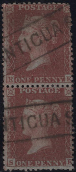145169 1856 DIE 2 1d PL.24 S.C.14 (SPEC C7 ABNORMAL) GOOD USED VERTICAL PAIR RE SE.