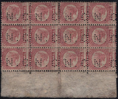 145195 1876 ½d BANTAM PL.14 (SG48) UNUSED LOWER MARGINAL BLOCK OF TWELVE WITH 'N.C' PERFINS.