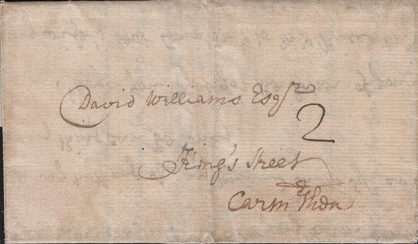 145200 1778 MAIL LANDOVERY, CARMARTHENSHIRE TO CARMARTHEN 'LAND/OVERY' TWO LINE HANDSTAMP (W1326).