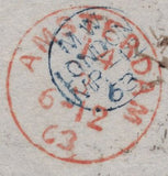 145203 1863 UNDERPAID MAIL LONDON TO AMSTERDAM 6d (SG83) AND 1d (SG42) 'INSUFFICIENTLY/PREPAID' HANDSTAMP.