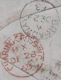 145204 1863 MAIL USED IN LONDON REDIRECTED TO WORCESTER WITH TWO 1d STARS WITH DIFFERENT ALPHABETS III (SG40) AND IV (SG42).