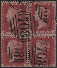 145205 1861 DIE 2 1d ALPHABET IV PL.50 (SG42) VERY FINE USED BLOCK OF FOUR.